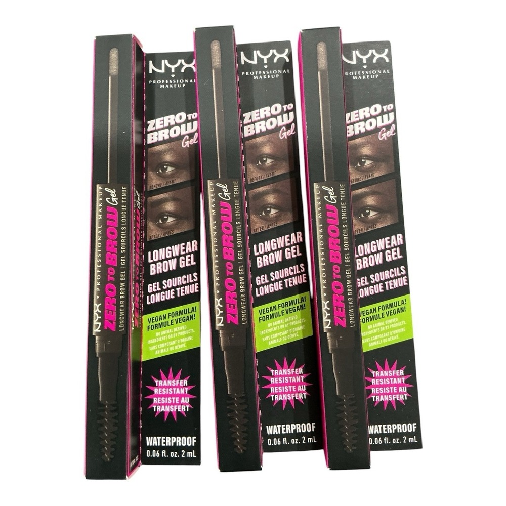 NYX Zero To Brow Gel Black ZTBG08 Longwear Waterproof 3 Pack